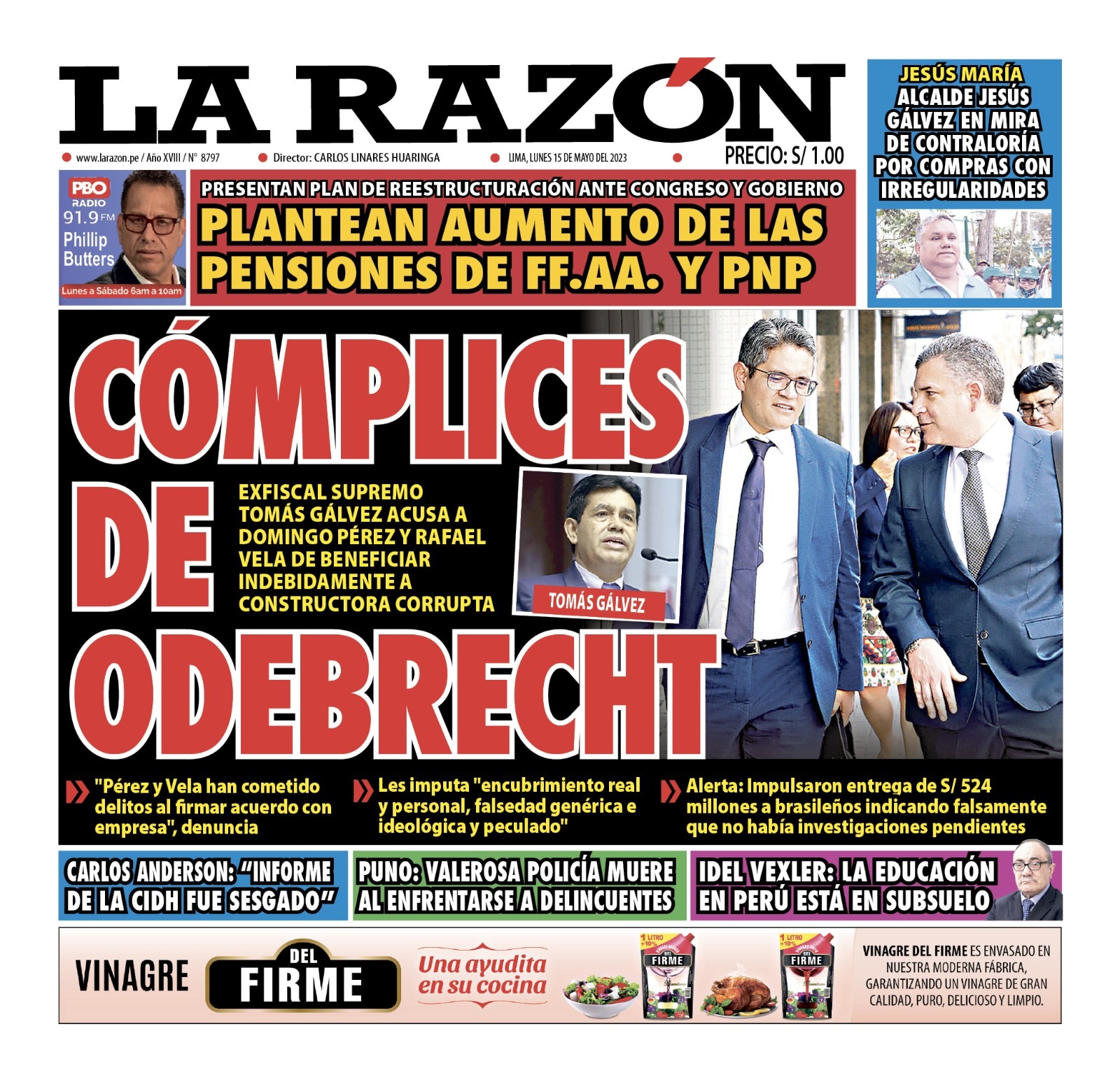 Portada impresa – Diario La Razón (15/05/2023)