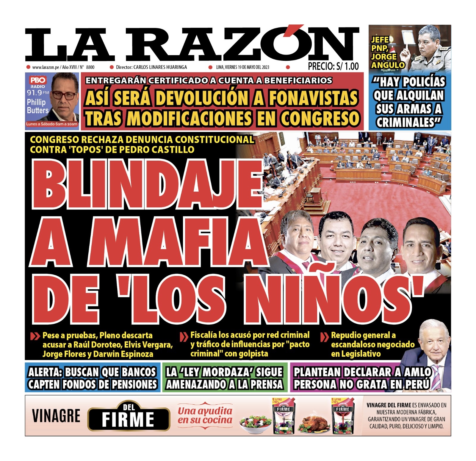 Portada impresa – Diario La Razón (19/05/2023)