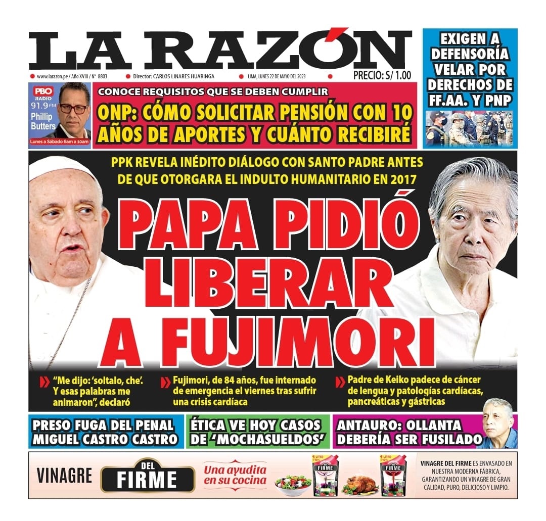 Portada impresa – Diario La Razón (22/05/2023)