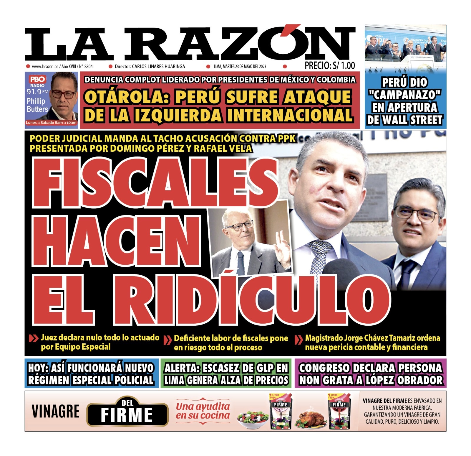 Portada impresa – Diario La Razón (23/05/2023)