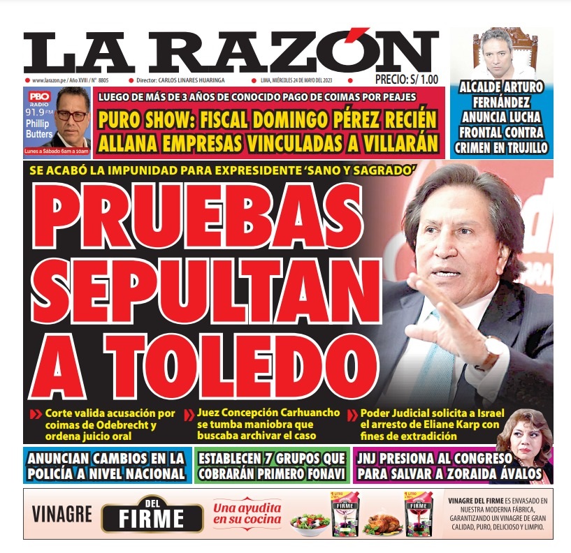 Portada impresa – Diario La Razón (24/05/2023)