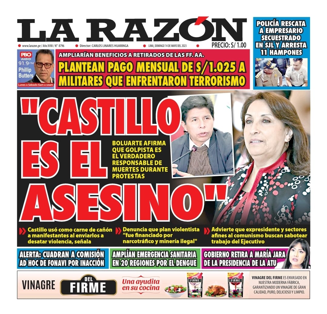 Portada impresa – Diario La Razón (14/05/2023)