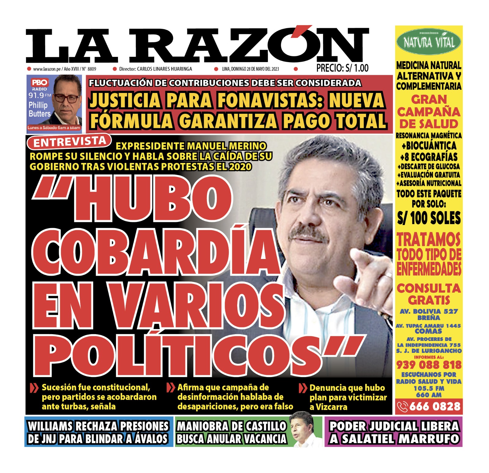Portada impresa – Diario La Razón (28/05/2023)
