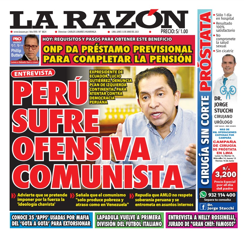 Portada impresa – Diario La Razón (12/06/2023)