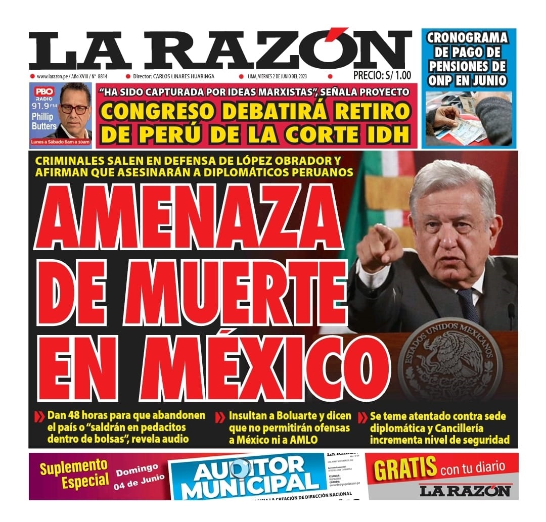 Portada impresa – Diario La Razón 02-06-2023