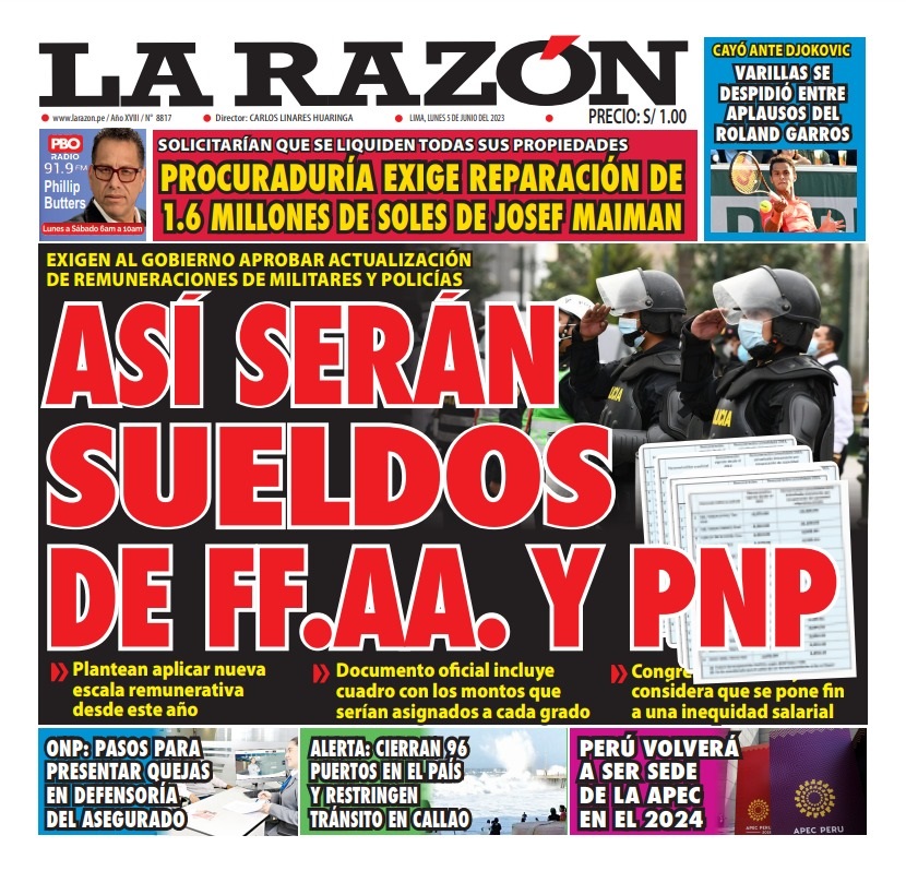 Portada impresa – Diario La Razón (05/06/2023)