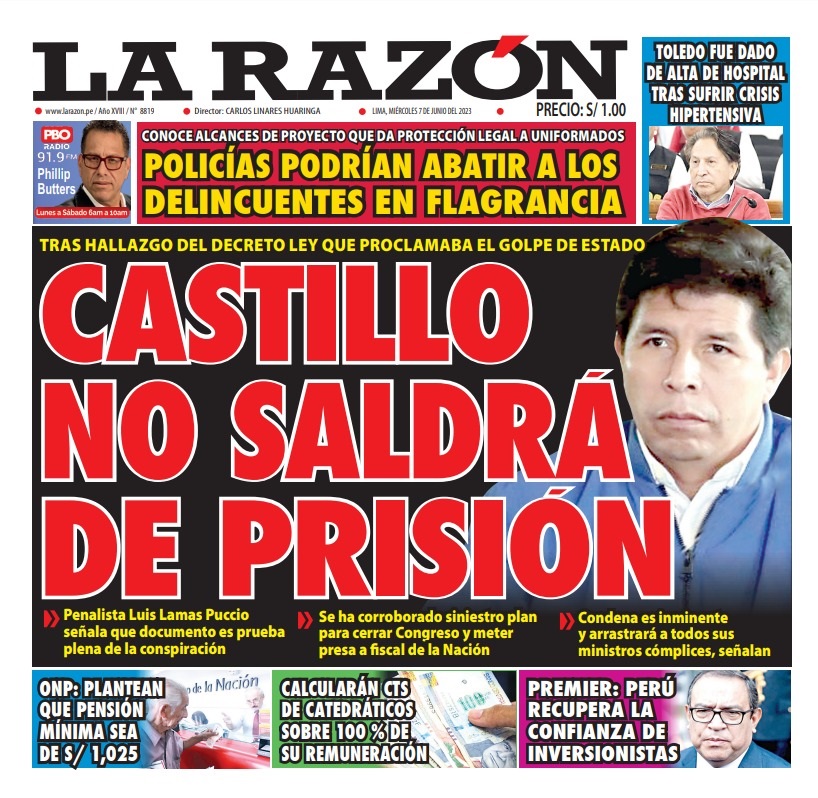 Portada impresa – Diario La Razón 07-06-2023