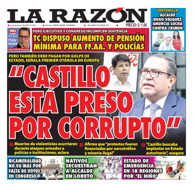 Portada impresa – Diario La Razón (09/06/2023)