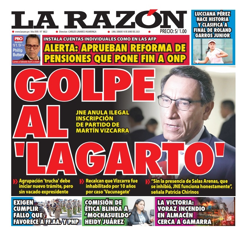 Portada impresa – Diario La Razón (10/06/2023)