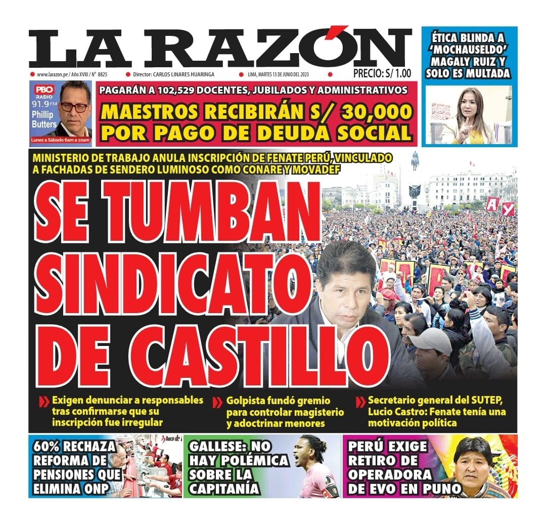 Portada impresa – Diario La Razón 13-06-2023