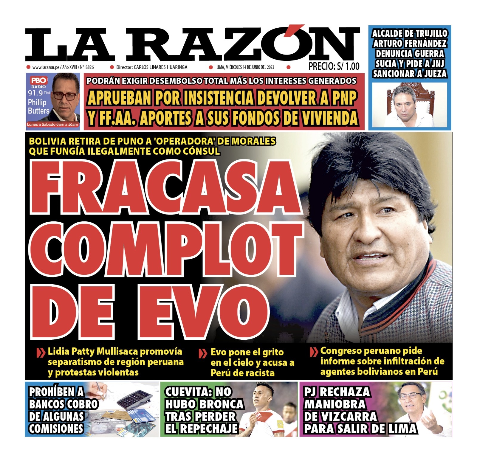 Portada impresa – Diario La Razón (14/06/2023)