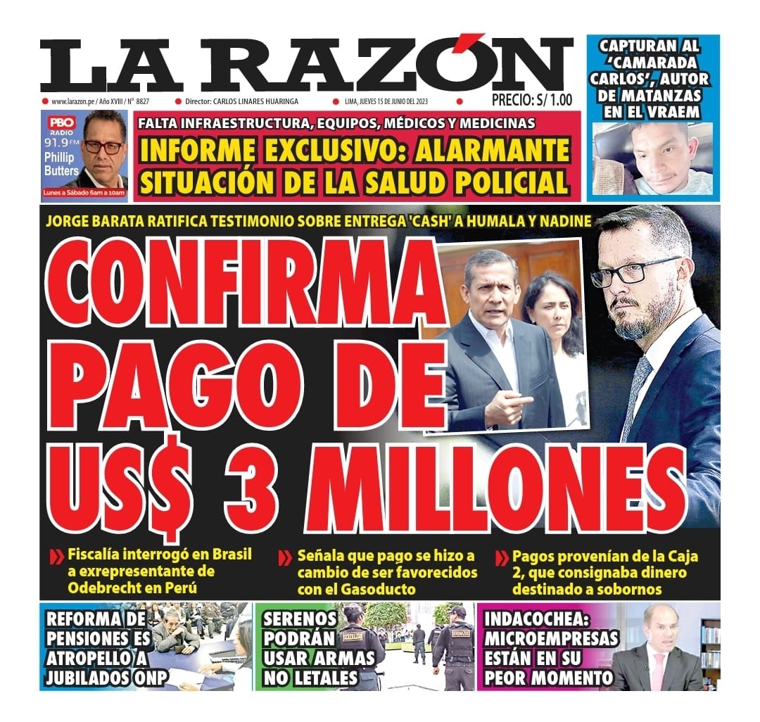 Portada impresa – Diario La Razón (15/06/2023)