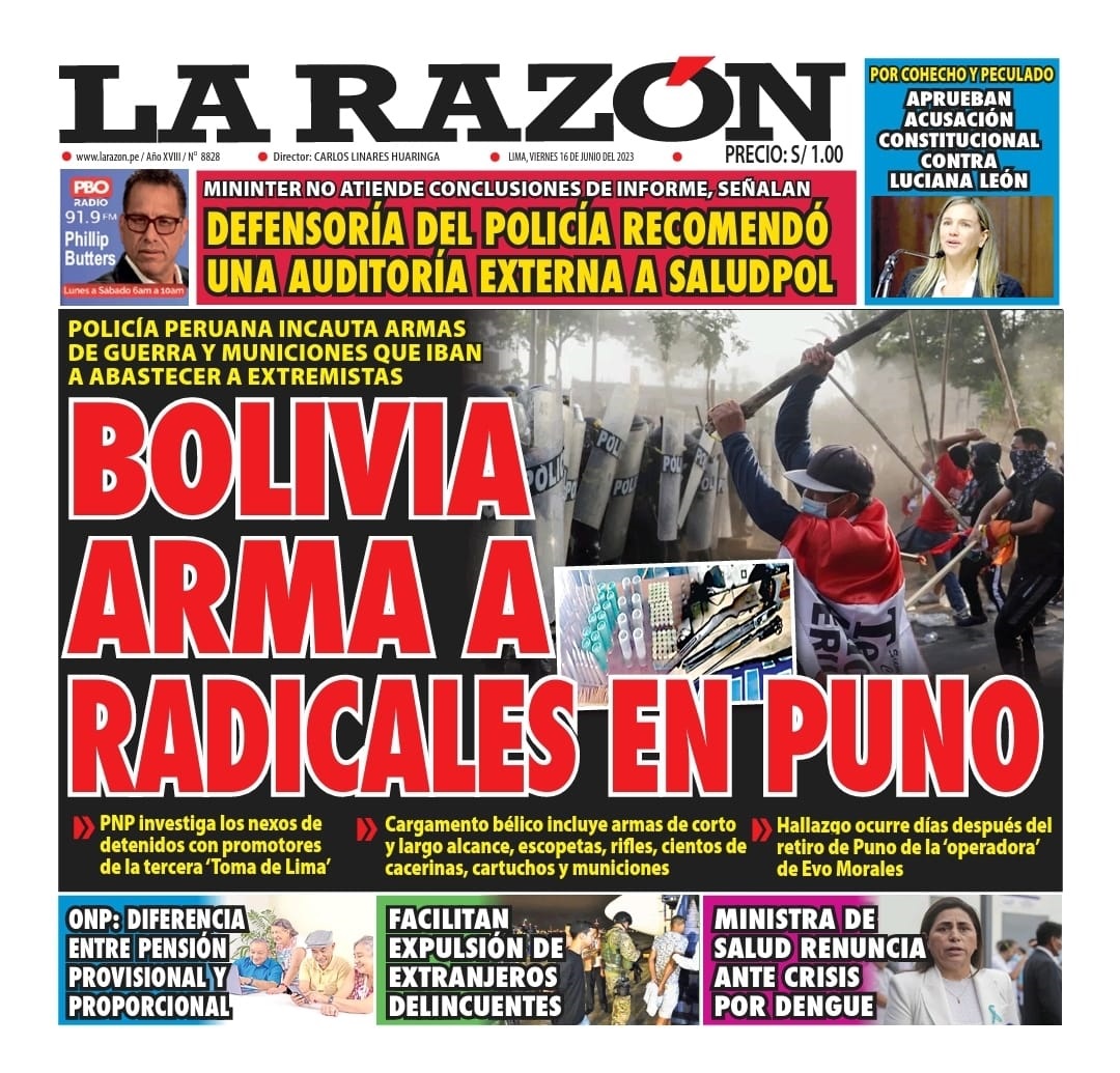 Portada impresa – Diario La Razón 16-06-2023