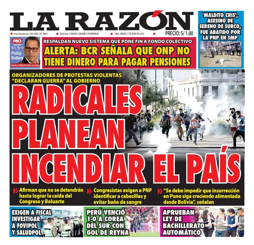 Portada impresa – Diario La Razón (17/06/2023)