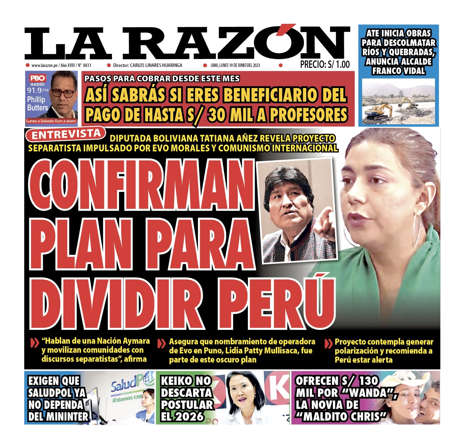 Portada impresa – Diario La Razón (19/06/2023)