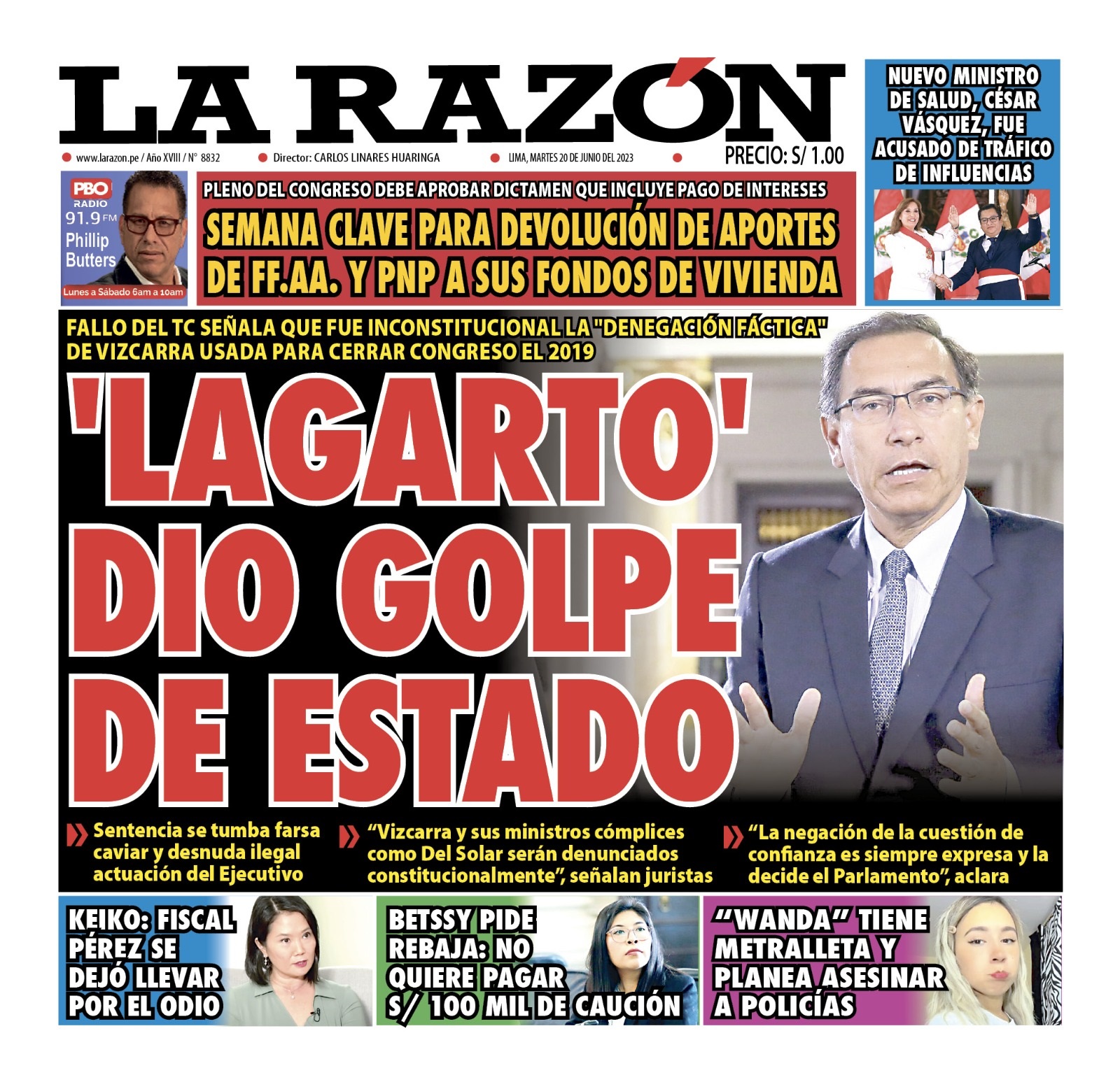 Portada impresa – Diario La Razón (20/06/2023)