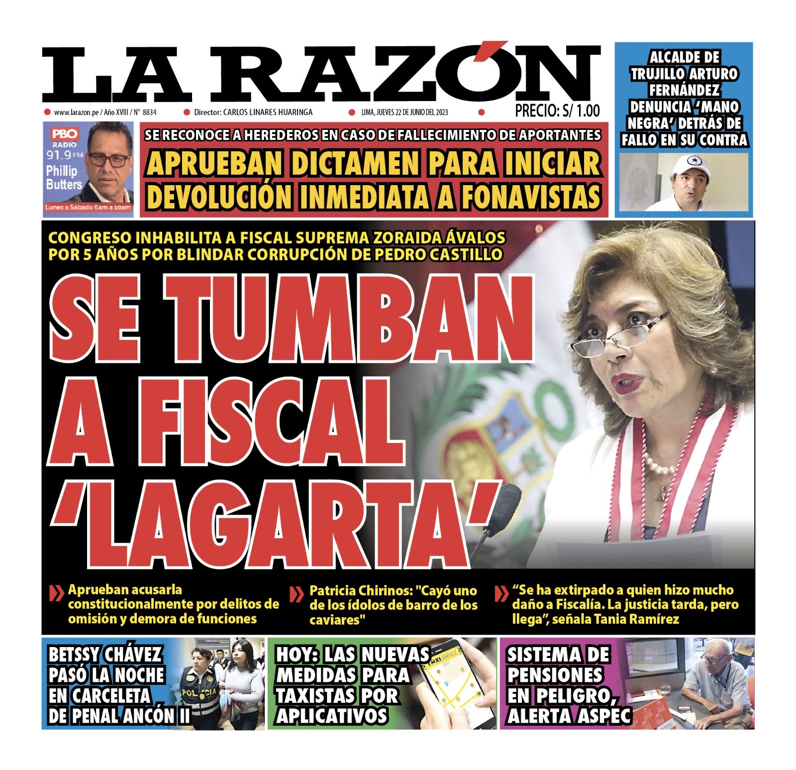 Portada impresa – Diario La Razón 22-06-2023