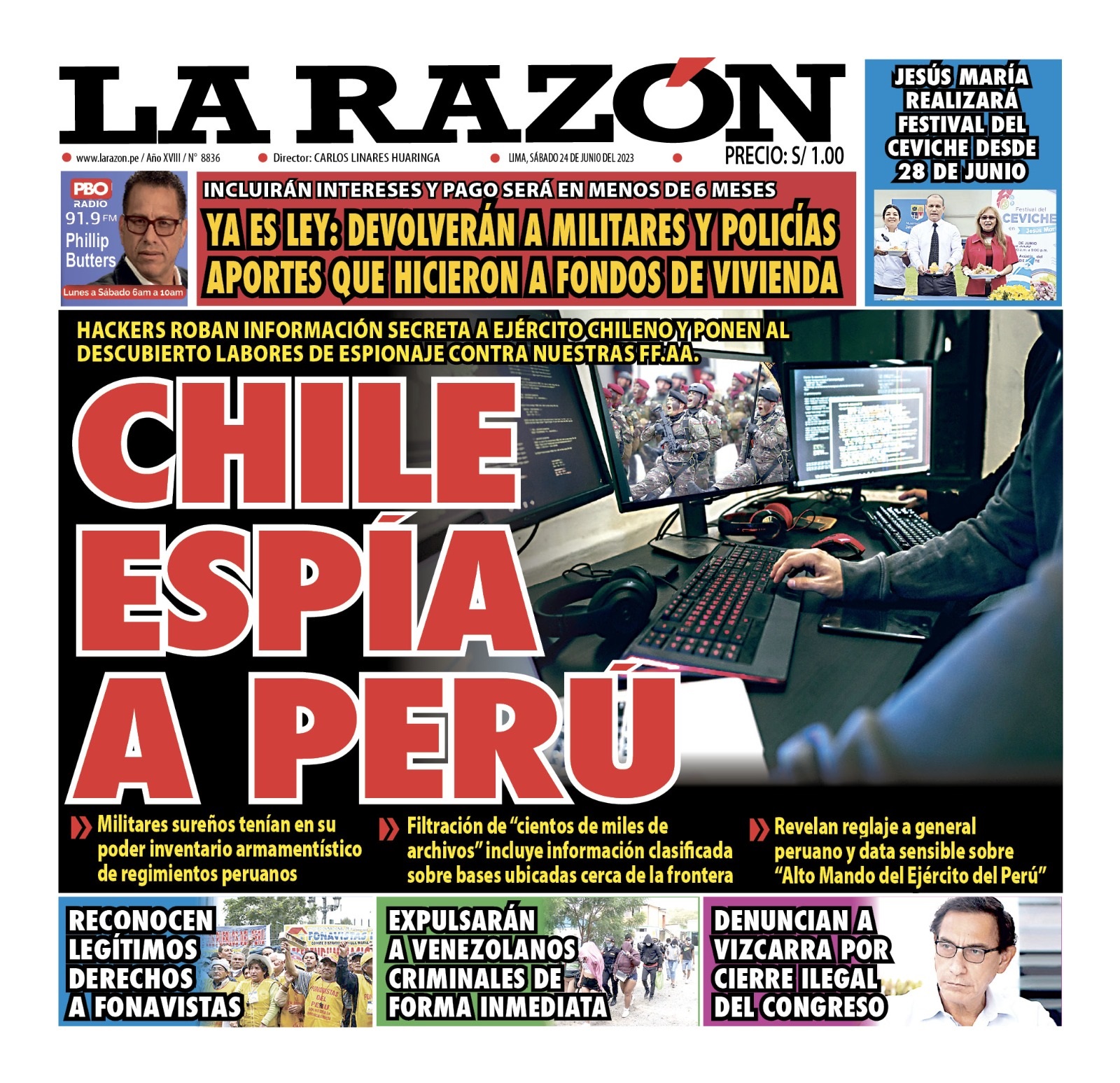 Portada impresa – Diario La Razón (24/06/2023)