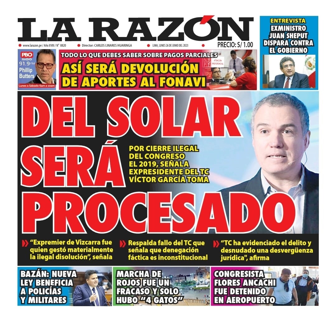 Portada impresa – Diario La Razón 26-06-2023