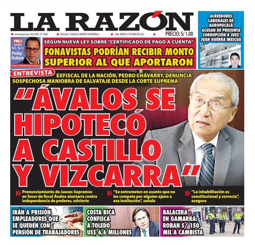 Portada impresa – Diario La Razón (27/06/2023)