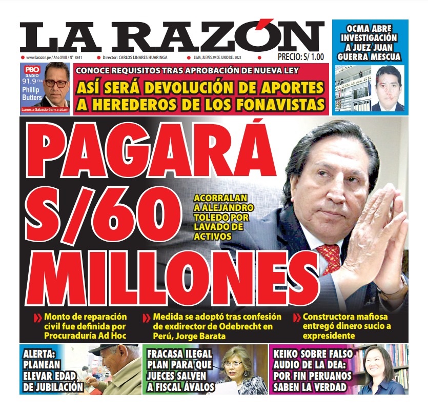 Portada impresa – Diario La Razón (29/06/2023)