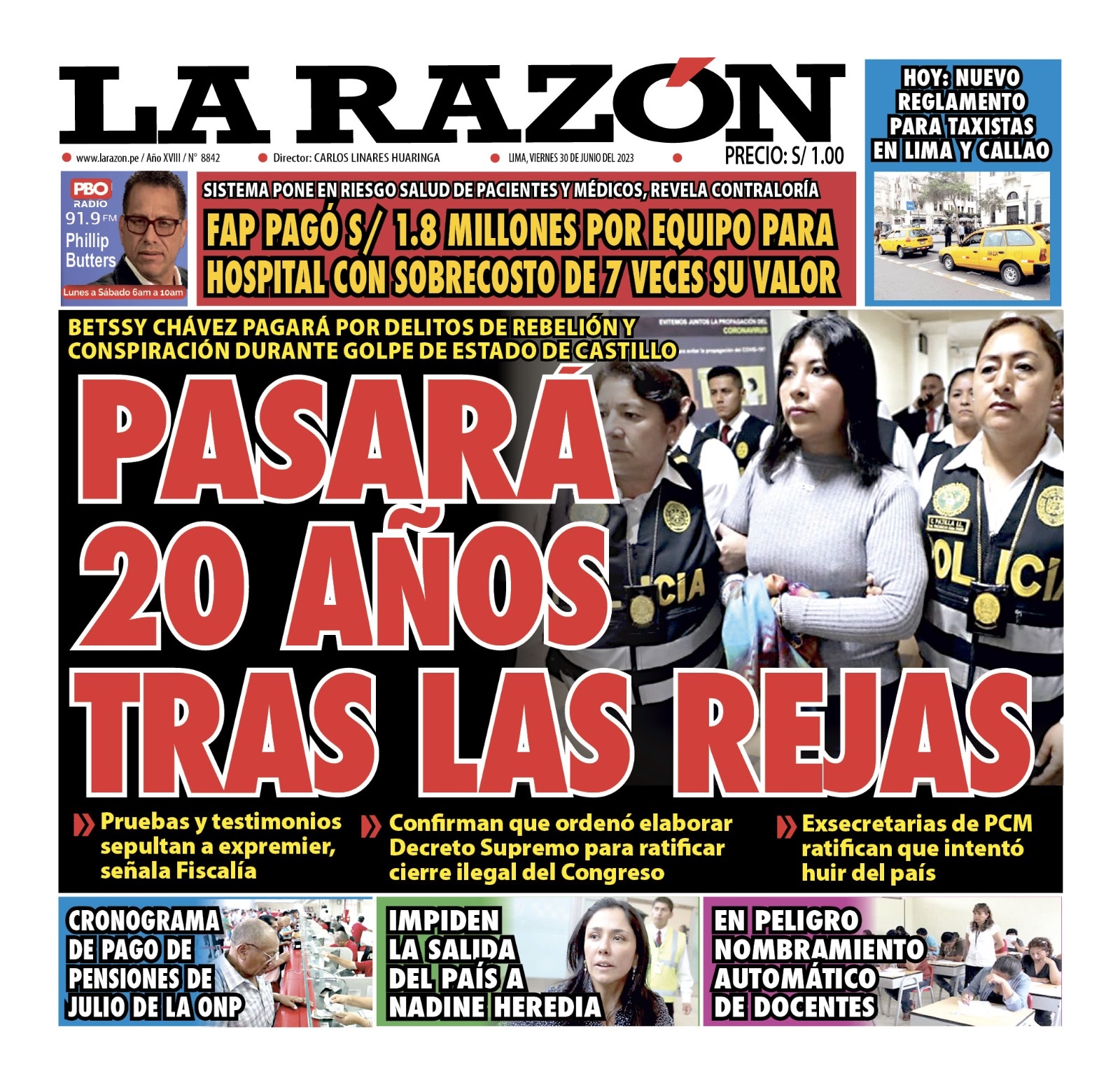 Portada impresa – Diario La Razón (30/06/2023)