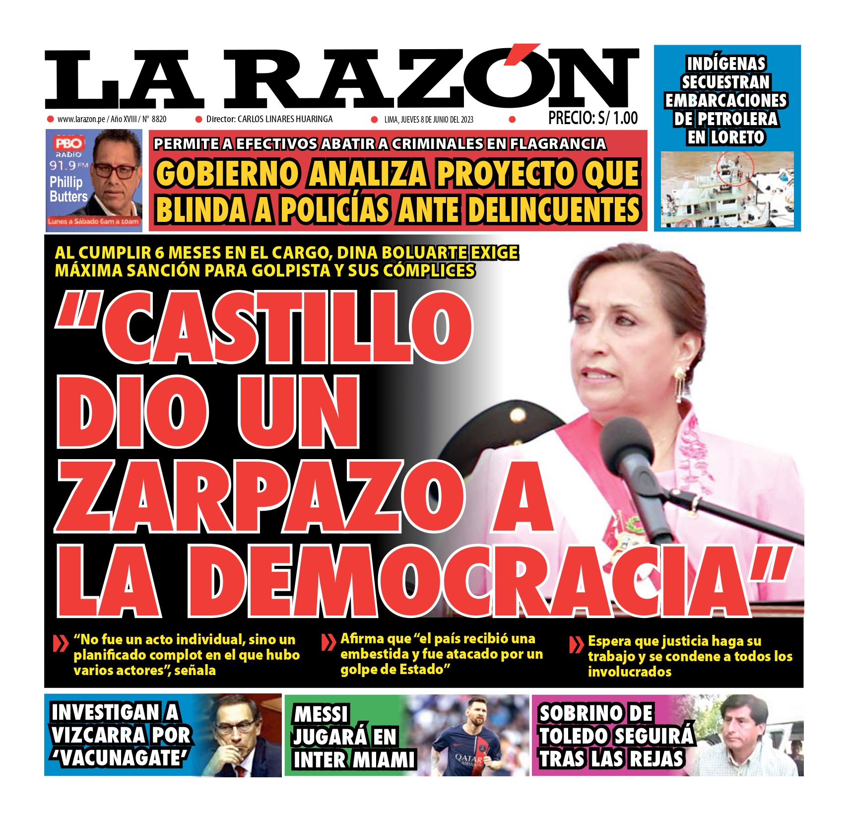 Portada impresa – Diario La Razón (08/06/2023)