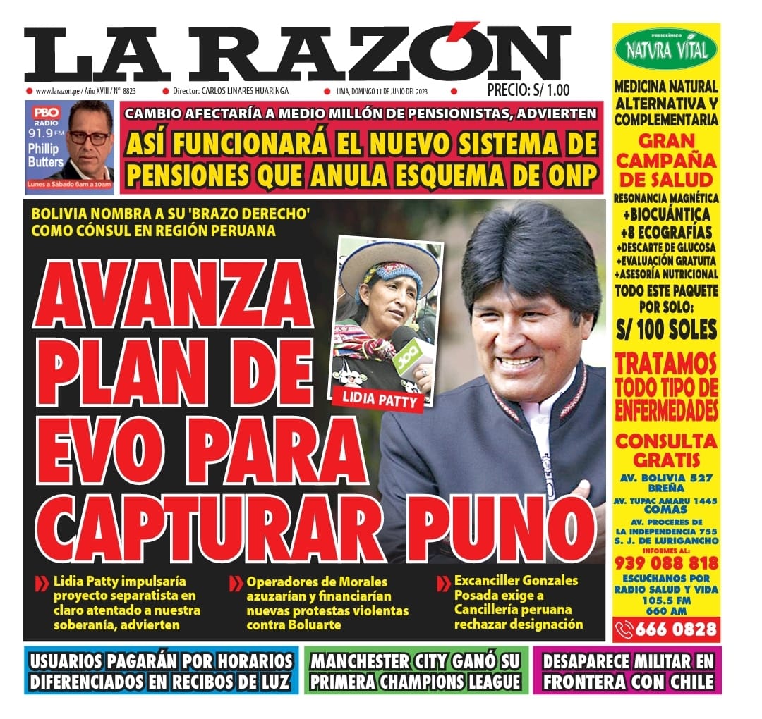 Portada impresa – Diario La Razón (11/06/2023)