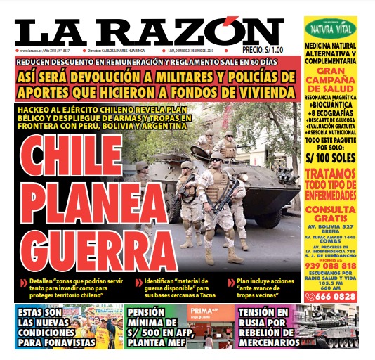 Portada impresa – Diario La Razón (25/06/2023)