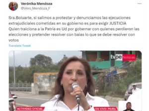 Pronunciamiento de Veronica Méndoza. (Twitter)