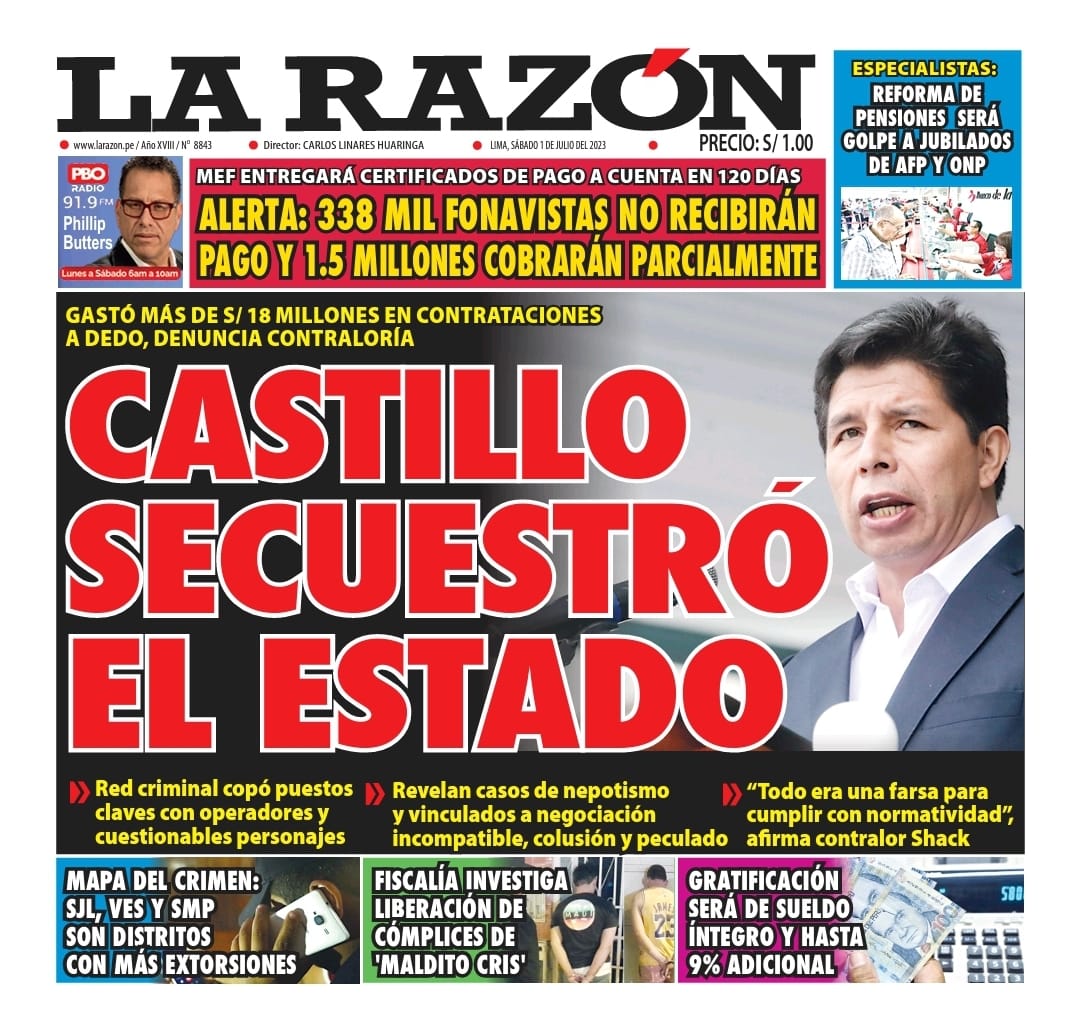 Portada impresa – Diario La Razón (01/07/2023)