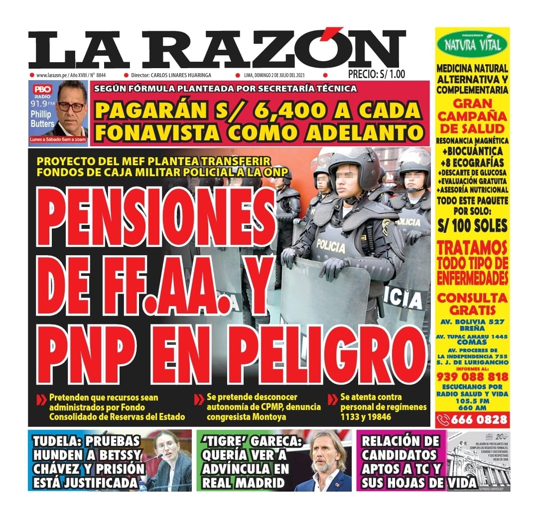 Portada impresa – Diario La Razón (02/07/2023)