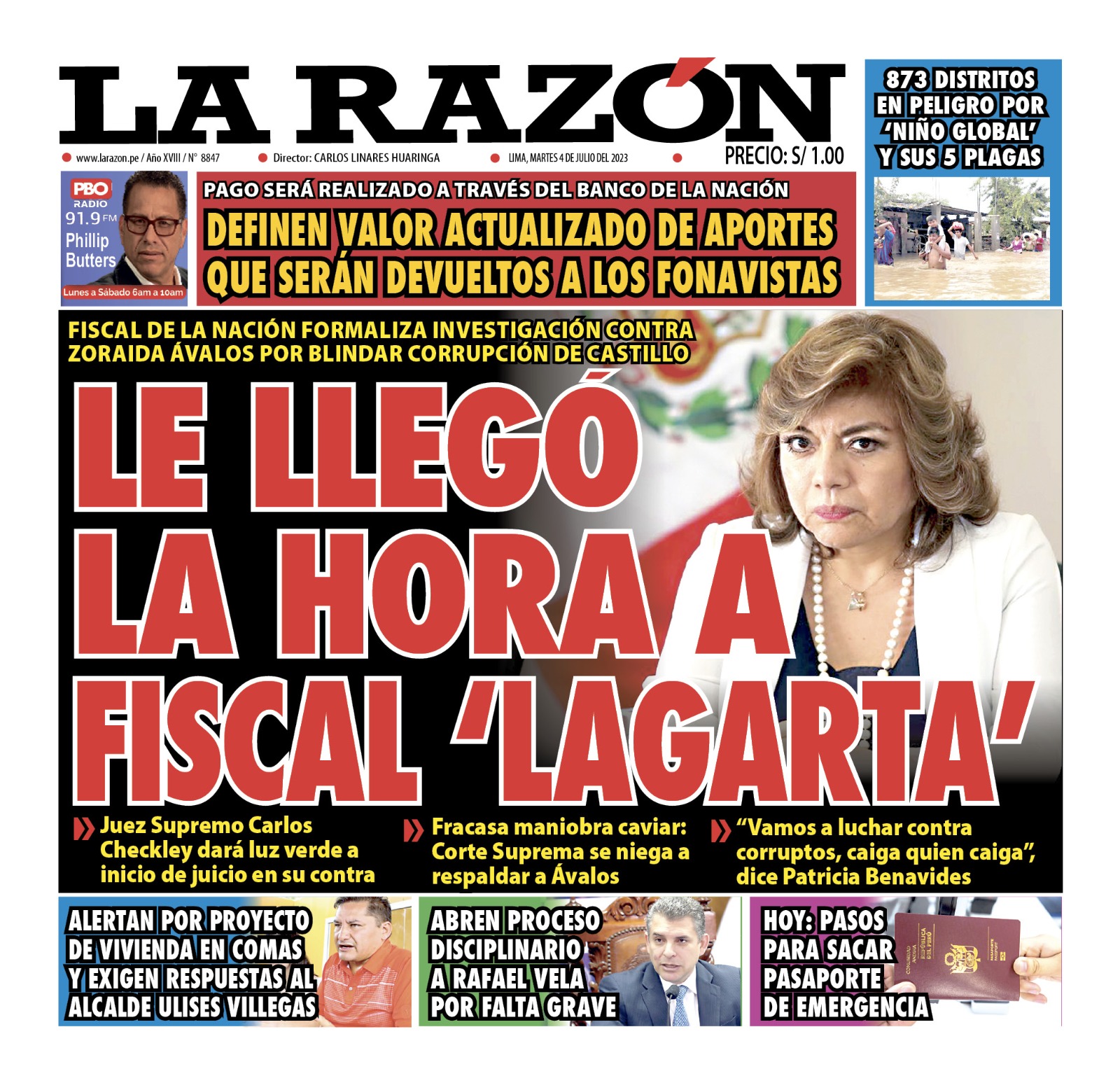 Portada impresa – Diario La Razón (04/07/2023)