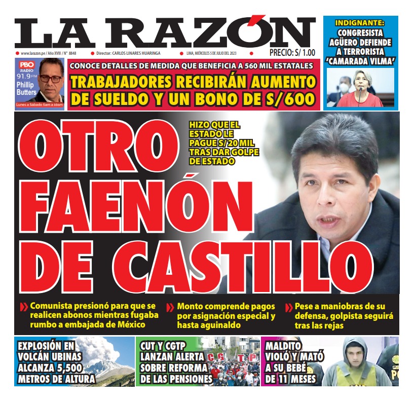 Portada impresa – Diario La Razón 05-07-2023