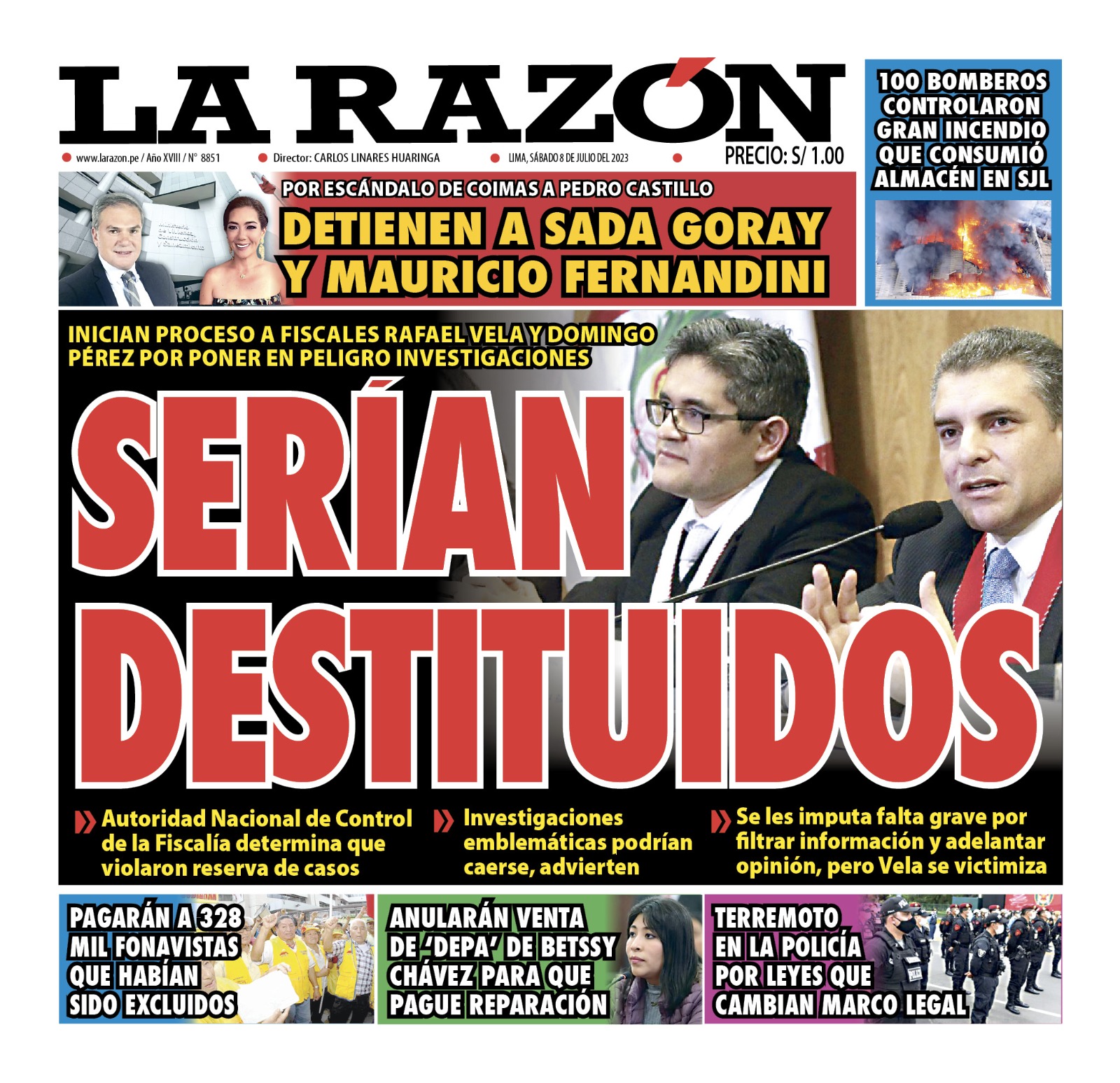 Portada impresa – Diario La Razón 08-07-2023