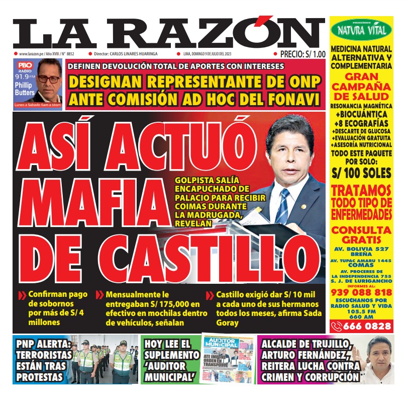 Portada impresa – Diario La Razón (09/07/2023)