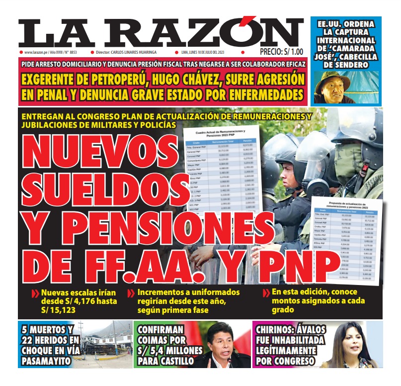 Portada impresa – Diario La Razón (10/07/2023)