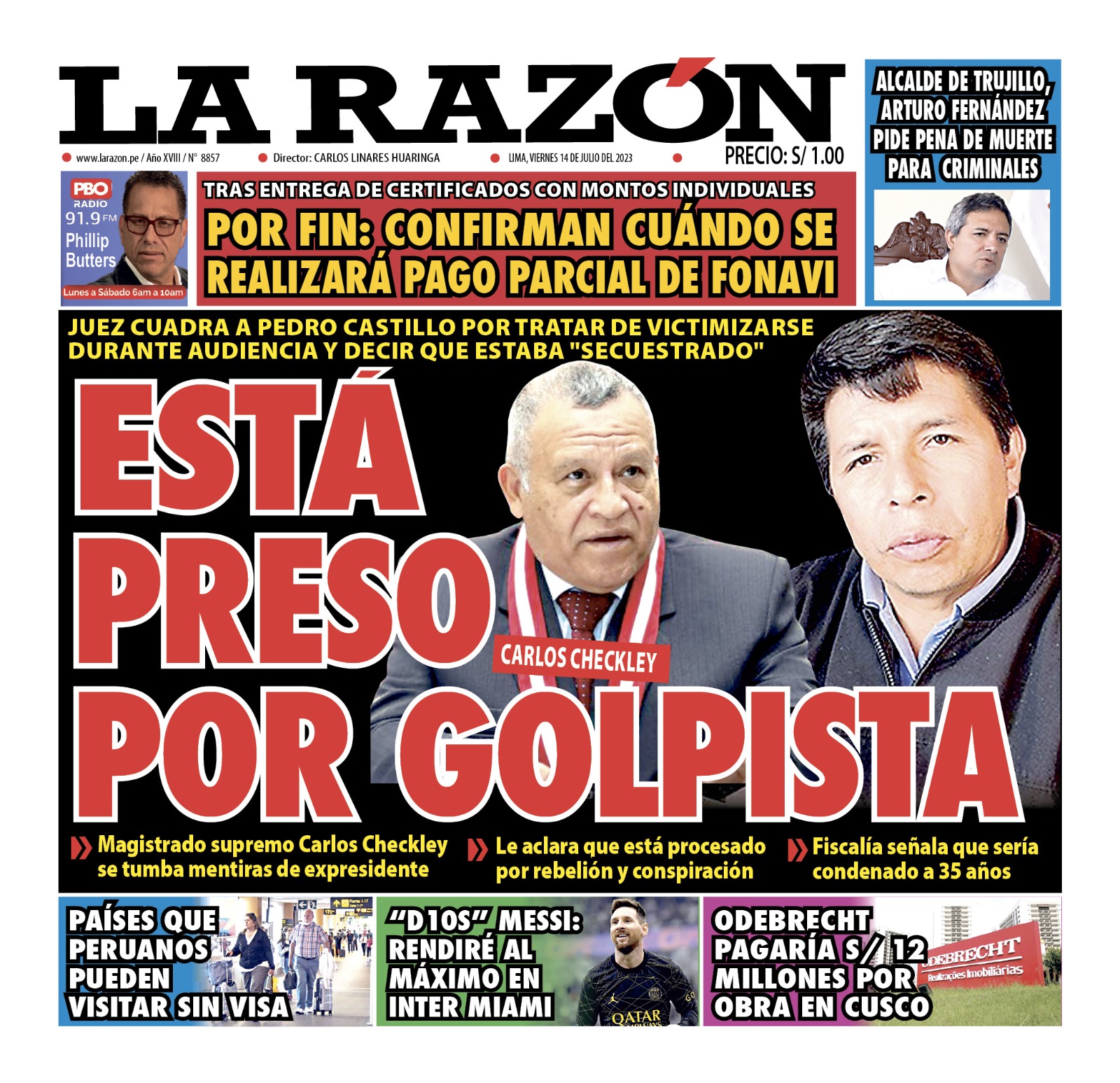 Portada impresa – Diario La Razón (14/07/2023)