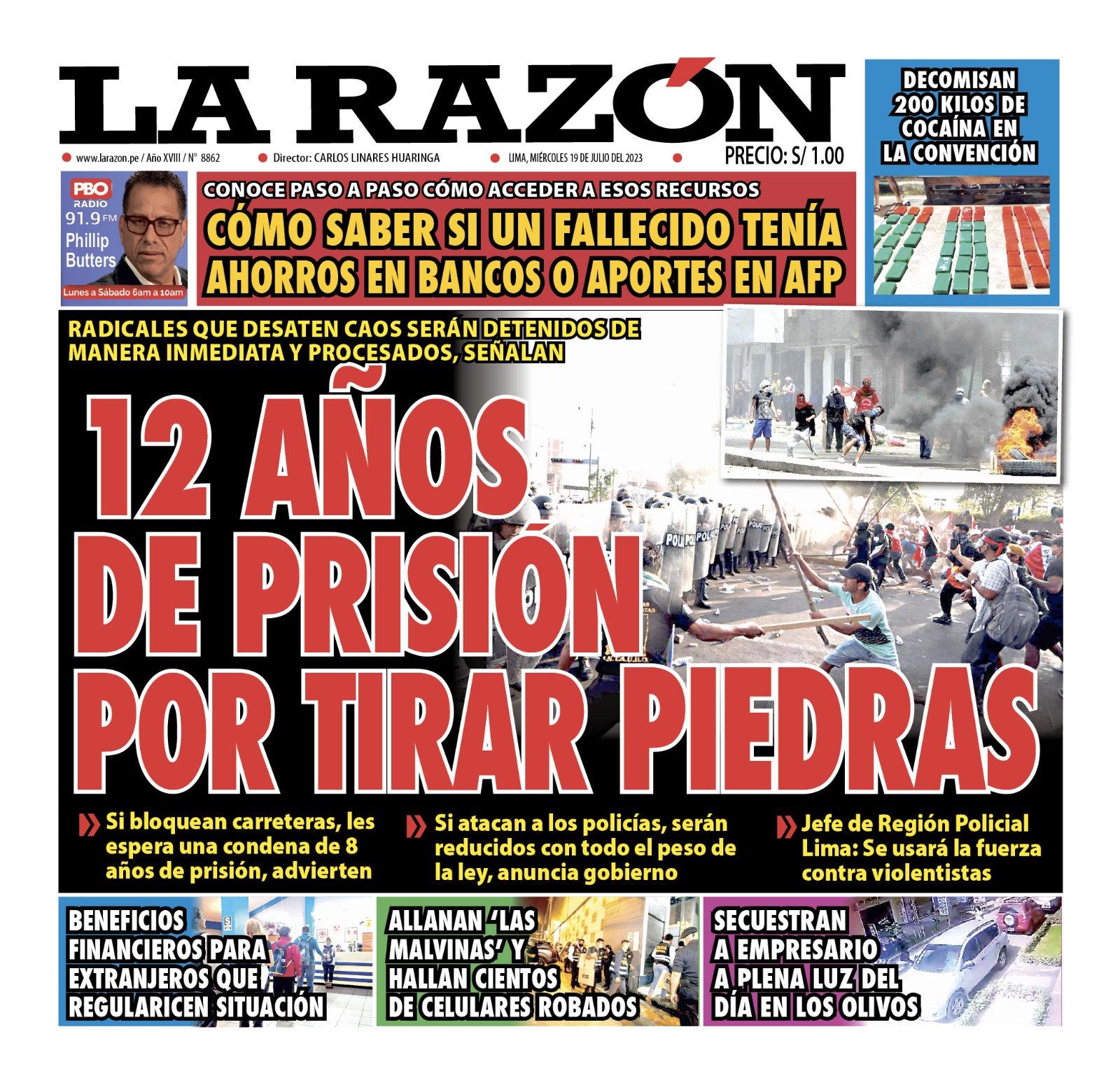 Portada impresa – Diario La Razón (19/07/2023)