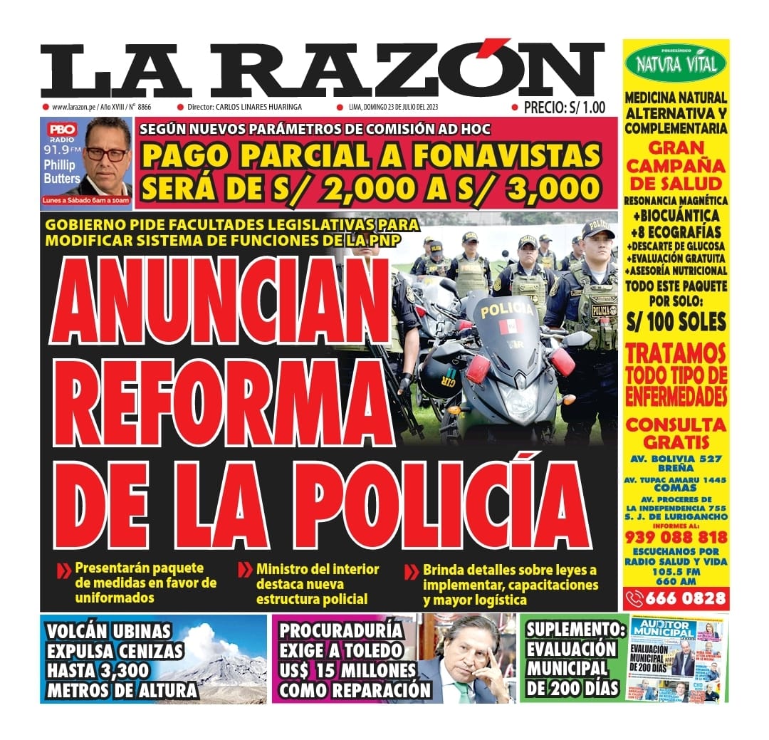 Portada impresa – Diario La Razón 23-07-2023