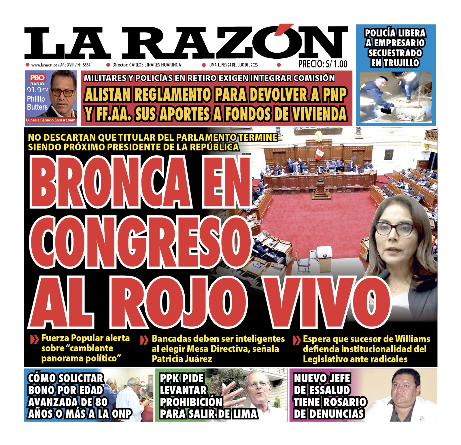 Portada impresa – Diario La Razón 24-07-2023