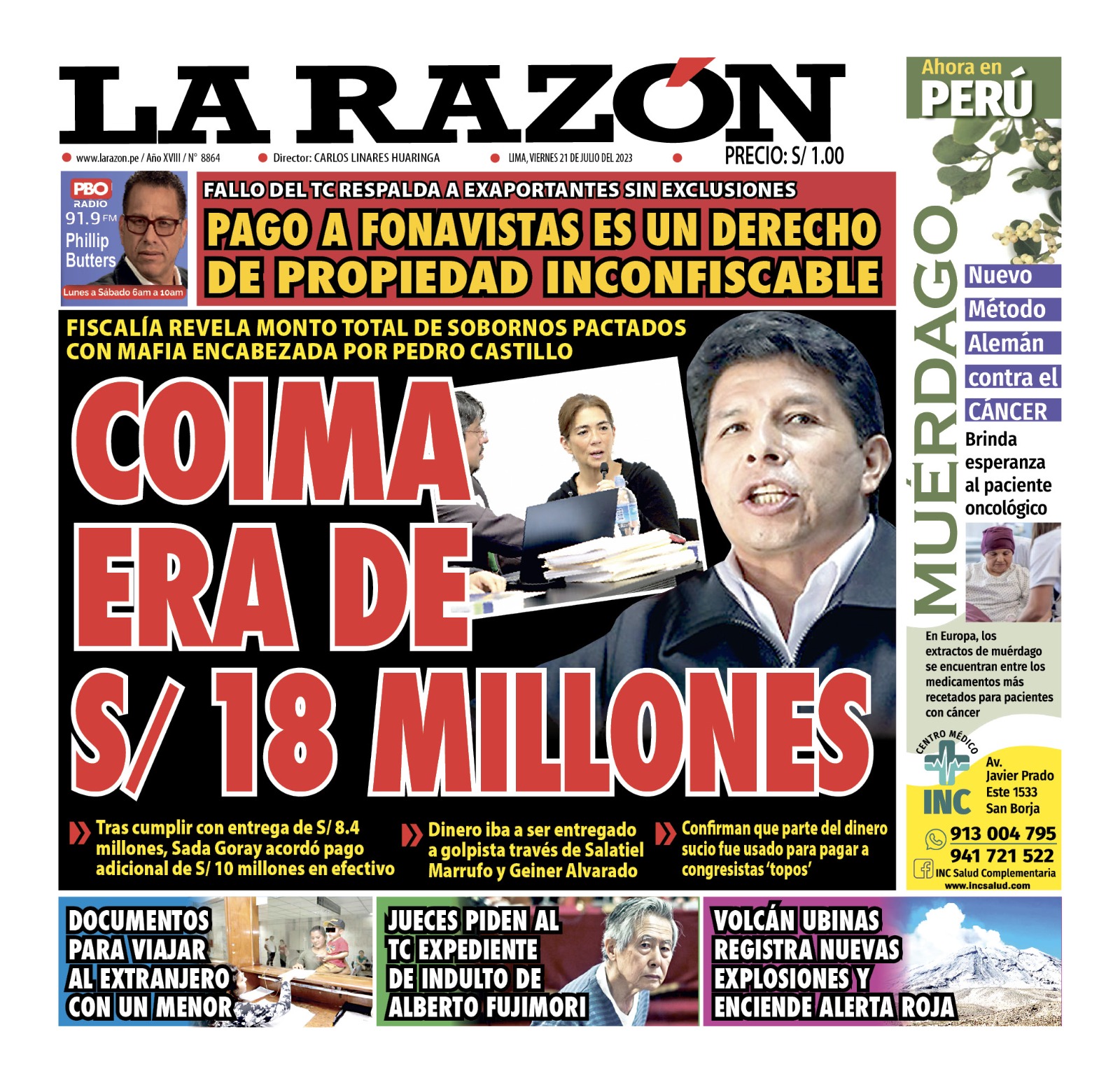 Portada impresa – Diario La Razón (21/07/2023)