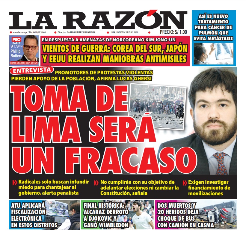 Portada impresa – Diario La Razón (17/07/2023)