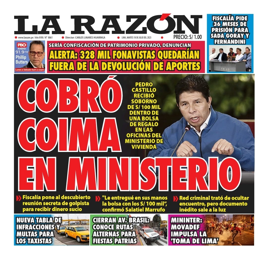 Portada impresa – Diario La Razón (18/07/2023)