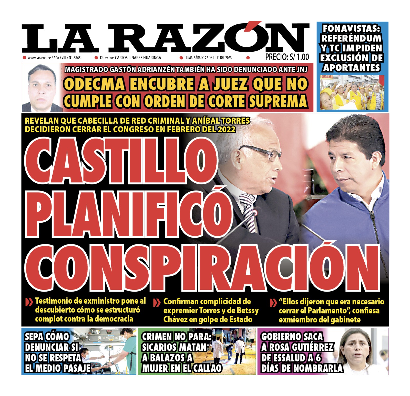 Portada impresa – Diario La Razón (22/07/2023)
