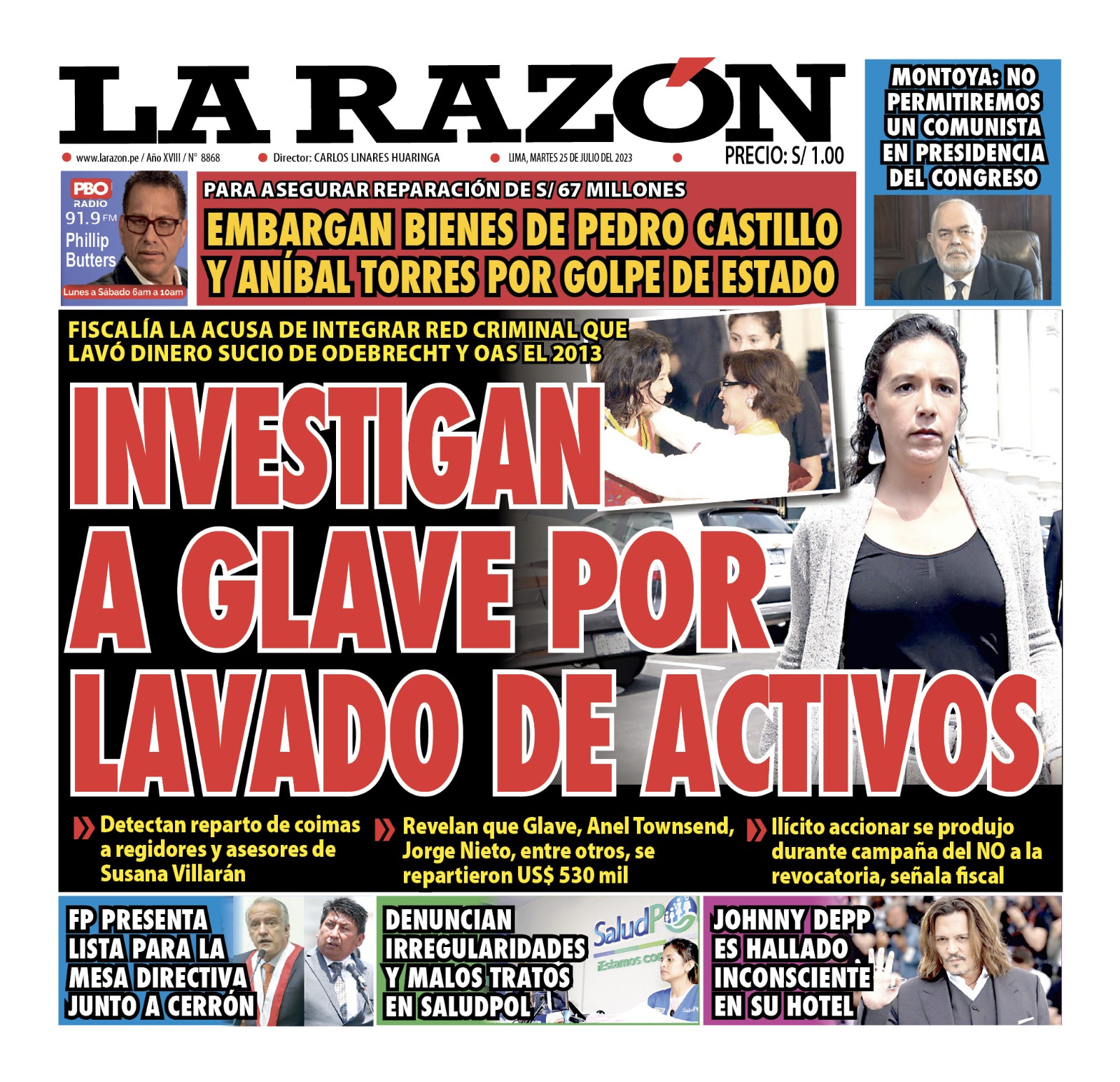 Portada impresa – Diario La Razón (25/07/2023)