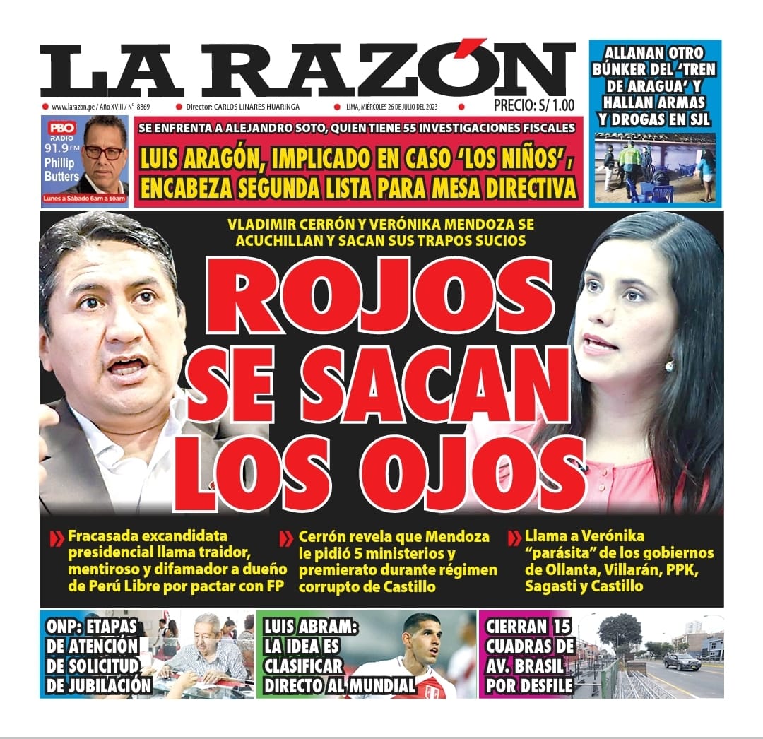 Portada impresa – Diario La Razón (26/07/2023)