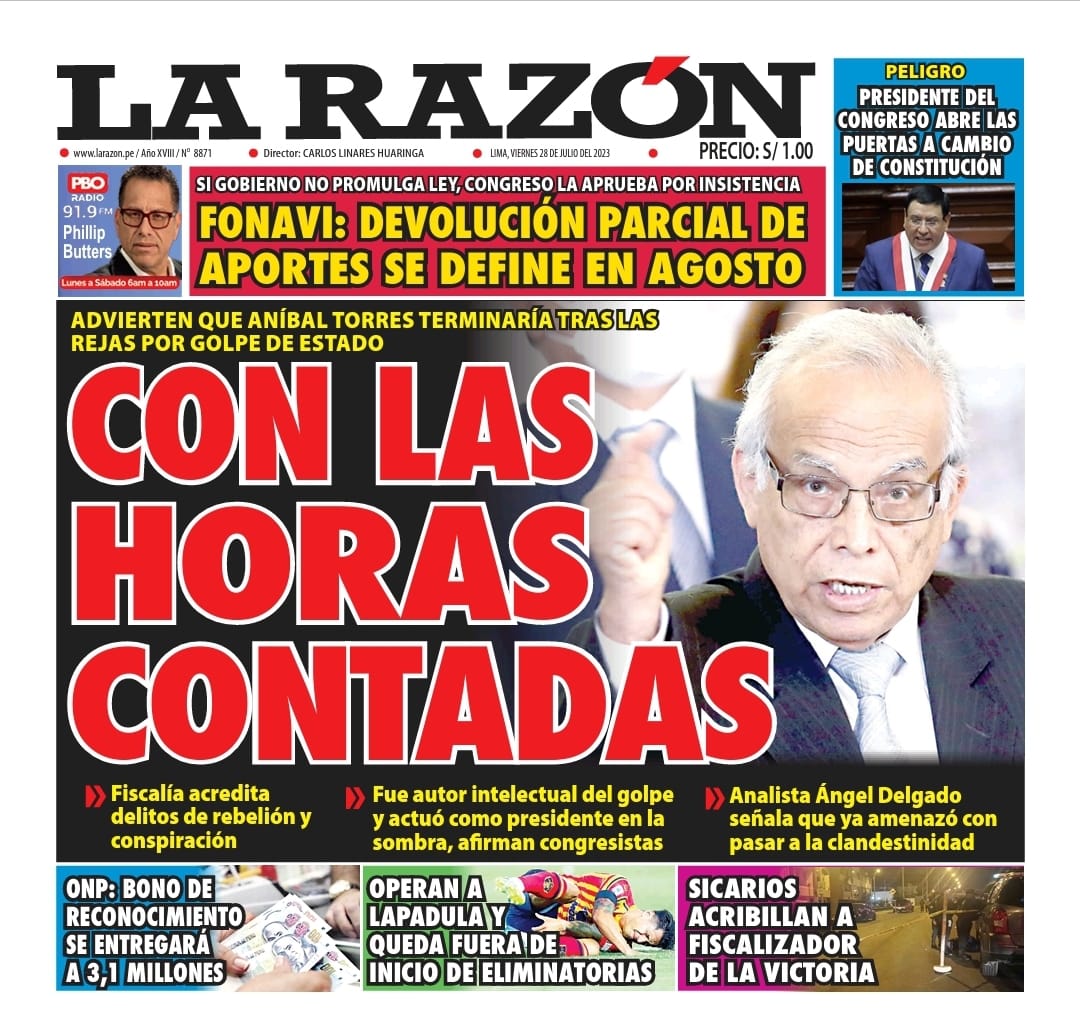 Portada impresa – Diario La Razón (28/07/2023)