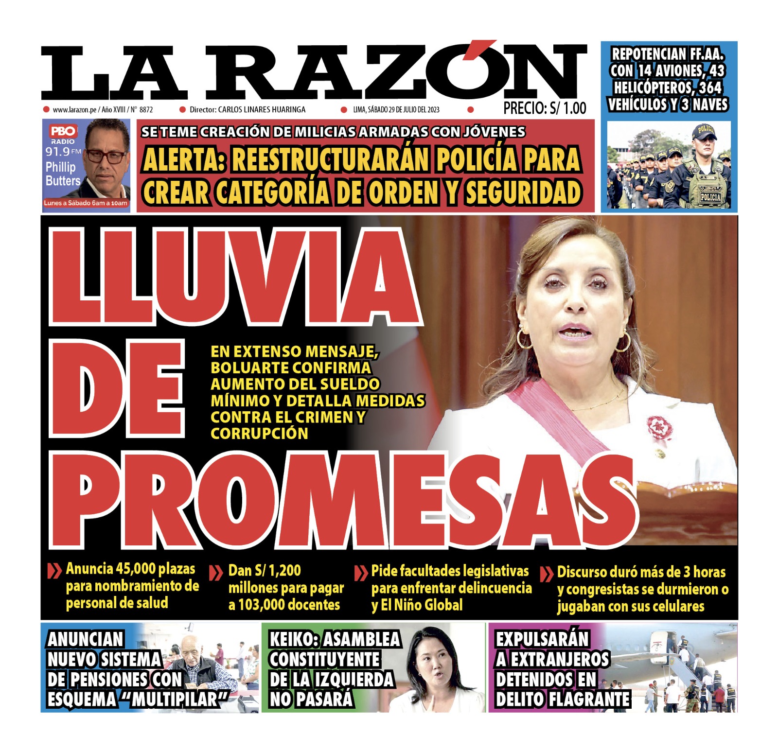 Portada impresa – Diario La Razón (29/07/2023)