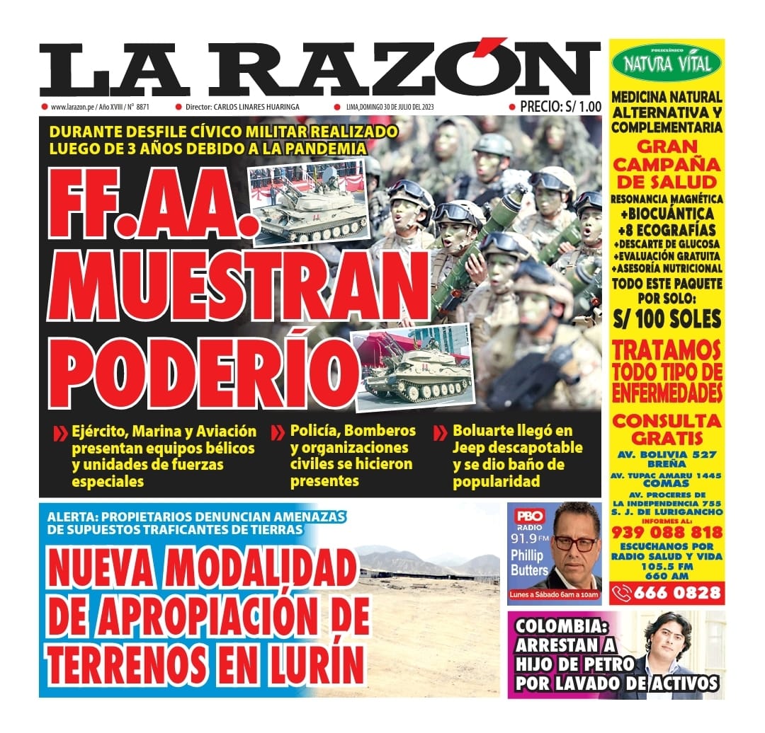 Portada impresa – Diario La Razón (30/07/2023)